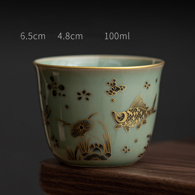 100ml Ceramic Teacup with Butterfly & Lotus Design