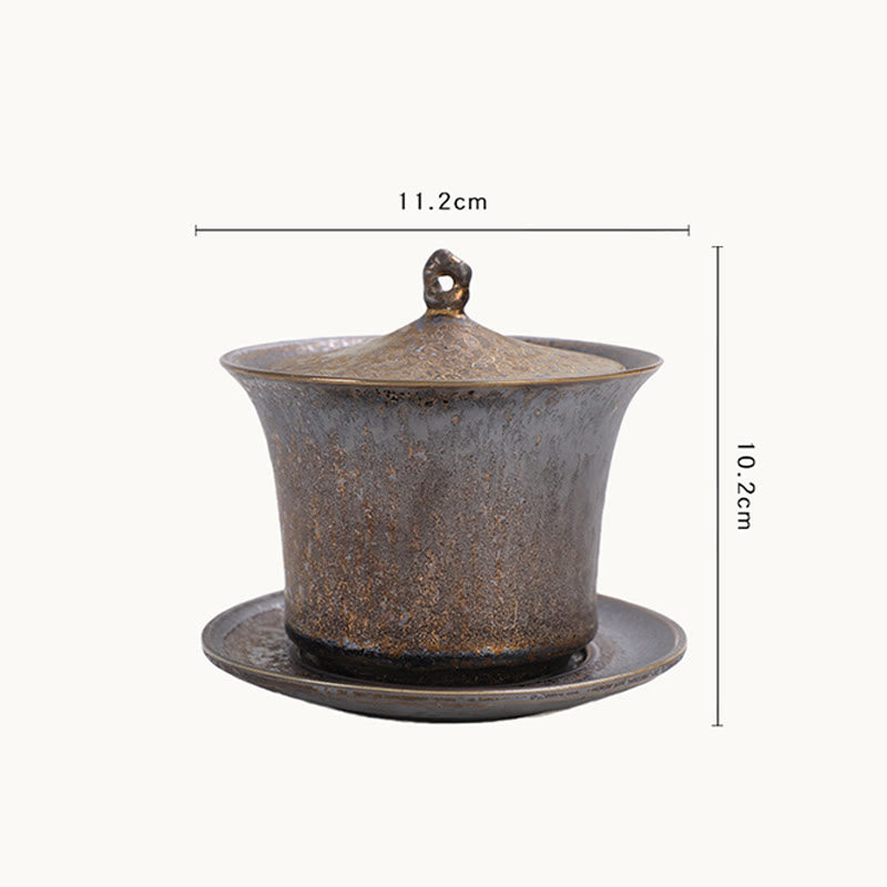 Rust Glaze Ceramic Gaiwan Tea Cup 230ml for Mindful Rituals