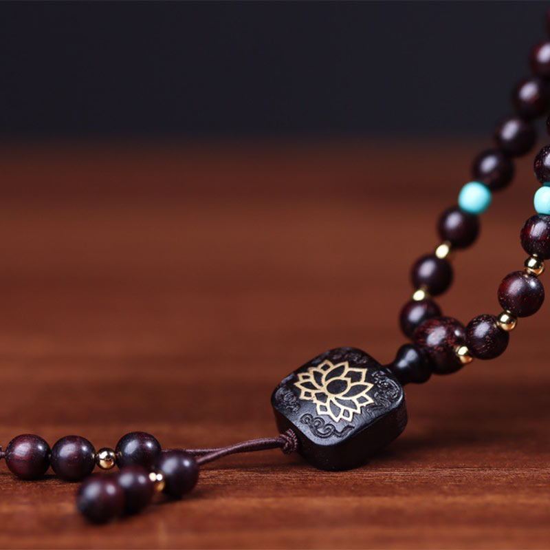 108 Beads Lotus Bracelet | Small Leaf Red Sandalwood Balance