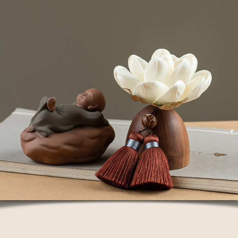 Black Peach Wood Buddha Flower Zen Decor 5.4cm Calm Cure
