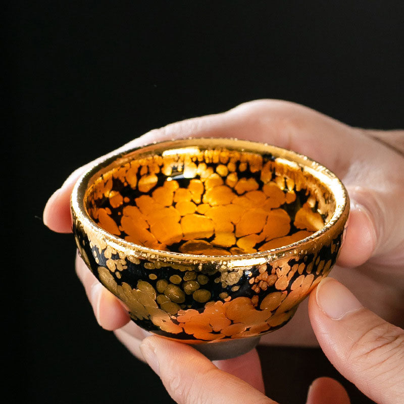 24K Gold Spot Pattern Jianzhan Ceramic Tea Cup Bowl