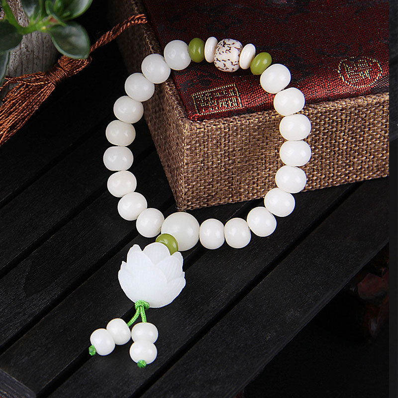 8mm Bodhi Seed Lotus Bracelet for Luck & Enlightenment