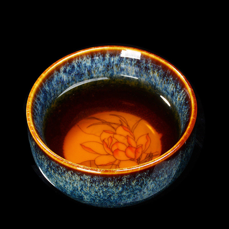 8cm Ceramic Jian Zhan Dragon Lotus Teacup | Zen Decor