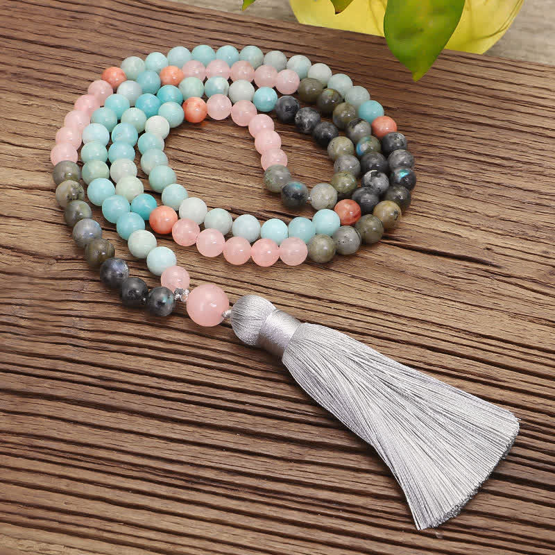 108 Bead Amazonite & Black Glitter Stone Gemstone Mala Bracelet