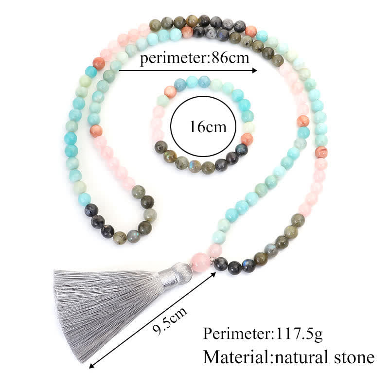 108 Bead Amazonite & Black Glitter Stone Gemstone Mala Bracelet