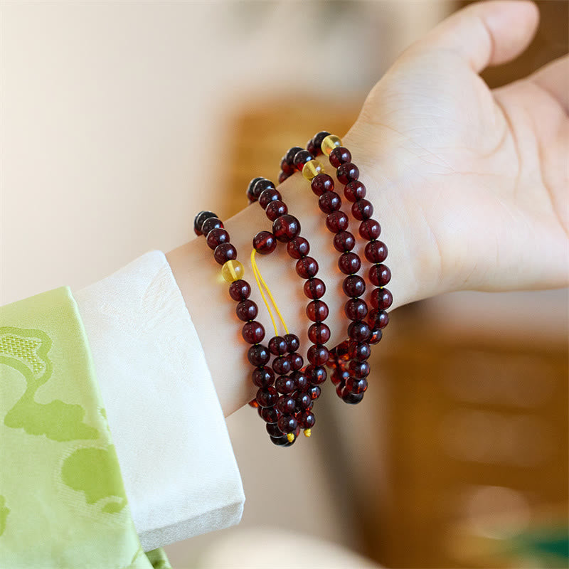 108 Bead Amber Mala Bracelet for Anxiety Relief & Balance