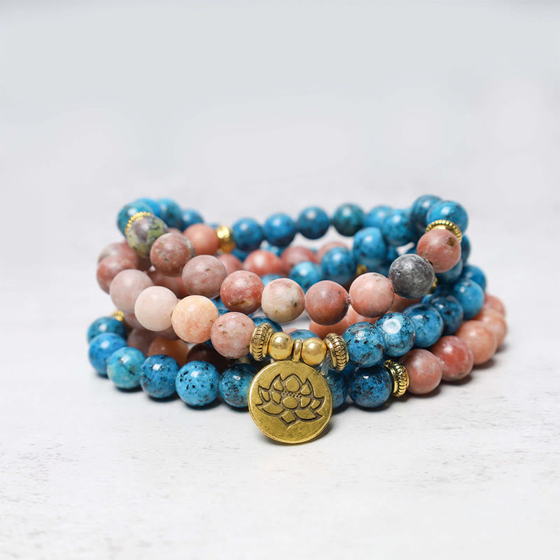 108 Bead Apatite Meditation Mala Bracelet Lotus Prayer