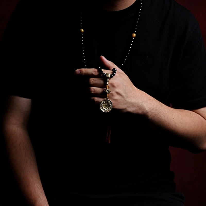 108 Bead Black Onyx Gemstone Mala Bracelet for Protection