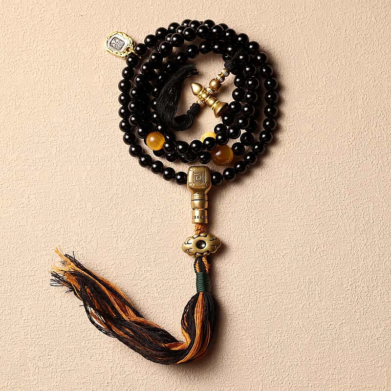 108 Bead Black Onyx Gemstone Mala Bracelet for Protection