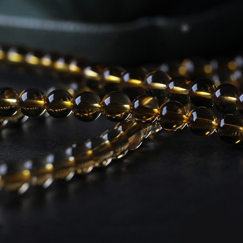 108 Bead Citrine and Amber Gemstone Mala Bracelet for Peace