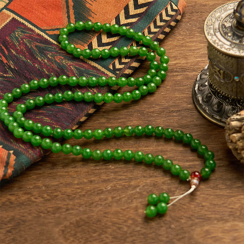 108-Bead Cyan Jade Mala Bracelet for Luck & Healing