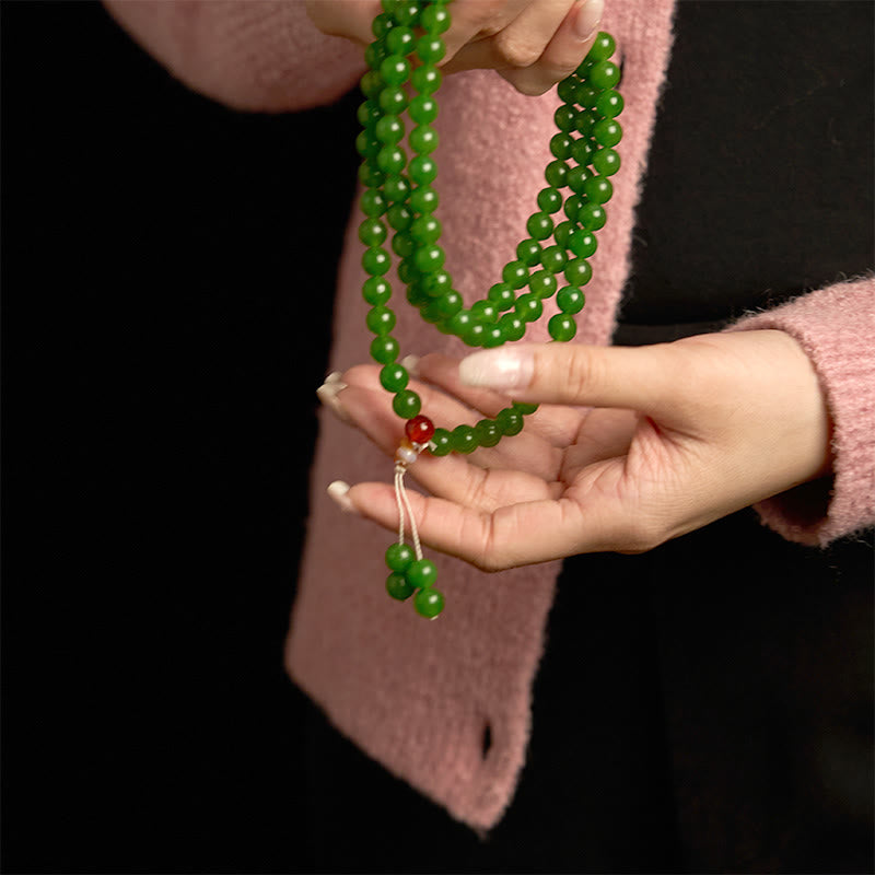 108-Bead Cyan Jade Mala Bracelet for Luck & Healing