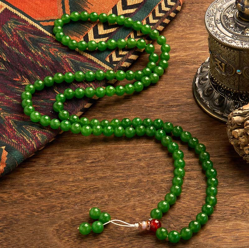 108-Bead Cyan Jade Mala Bracelet for Luck & Healing