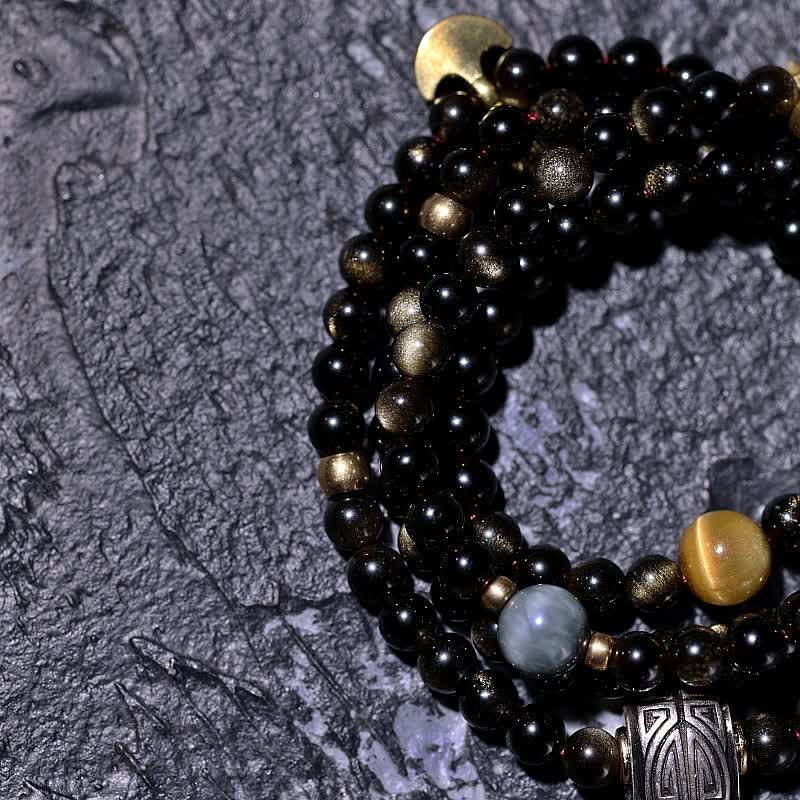 108 Bead Gold Sheen Obsidian Tigereye Wealth Bracelet