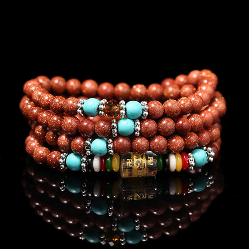 108 Bead Goldstone Gemstone Mala Bracelet for Confidence