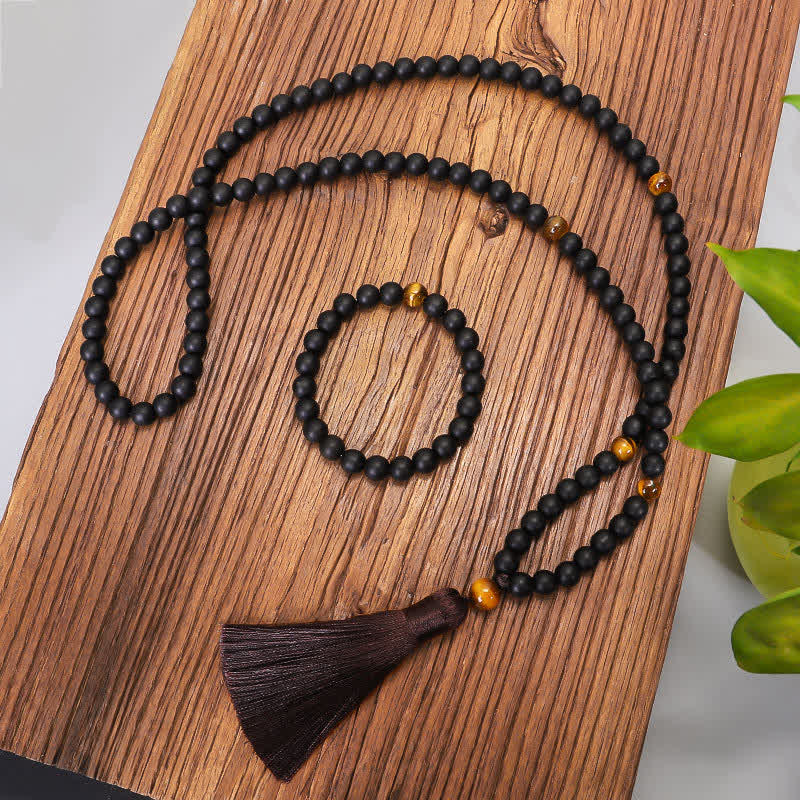 108 Bead Mala Frosted Stone Tiger Eye Balance Bracelet Necklace