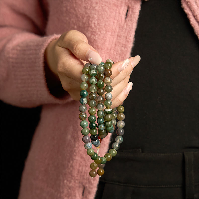 108 Bead Moss Agate 8mm Multi-Turn Healing Mala Bracelet