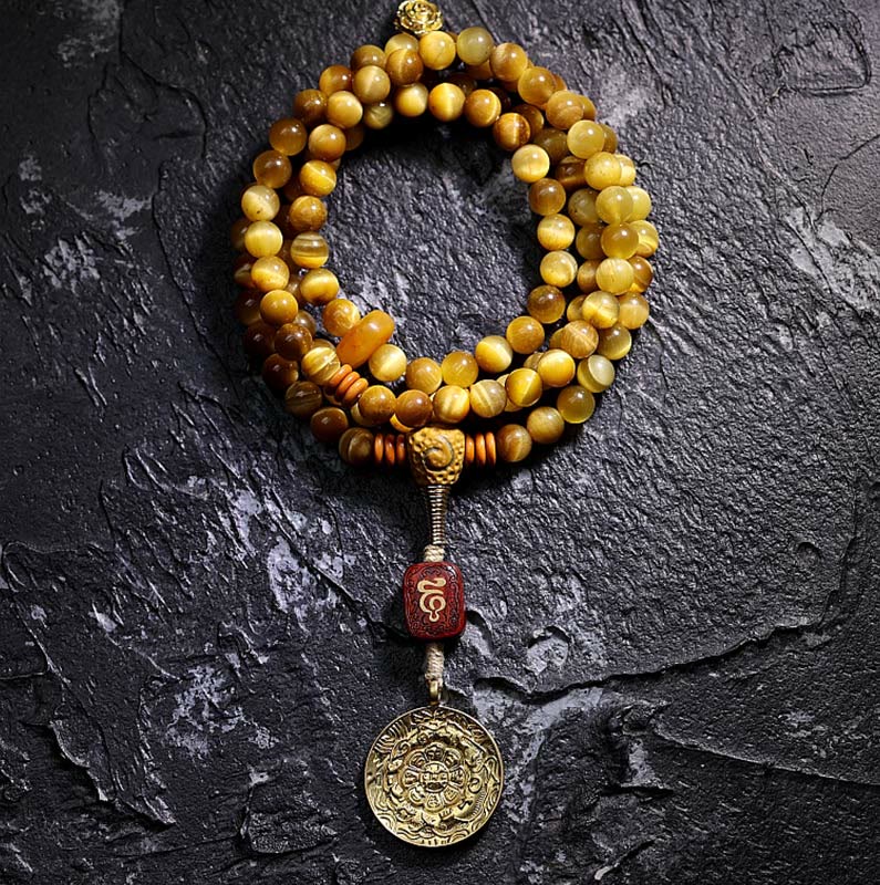 108 Bead Tiger Eye Protection Mala Bracelet 6mm or 8mm