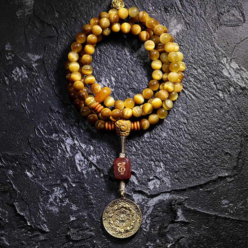 108 Bead Tiger Eye Protection Mala Bracelet 6mm or 8mm