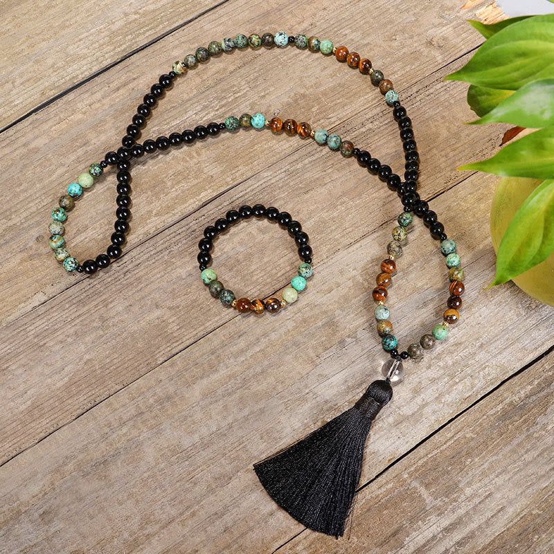 108 Bead Tiger Eye Turquoise Gemstone Mala Bracelet