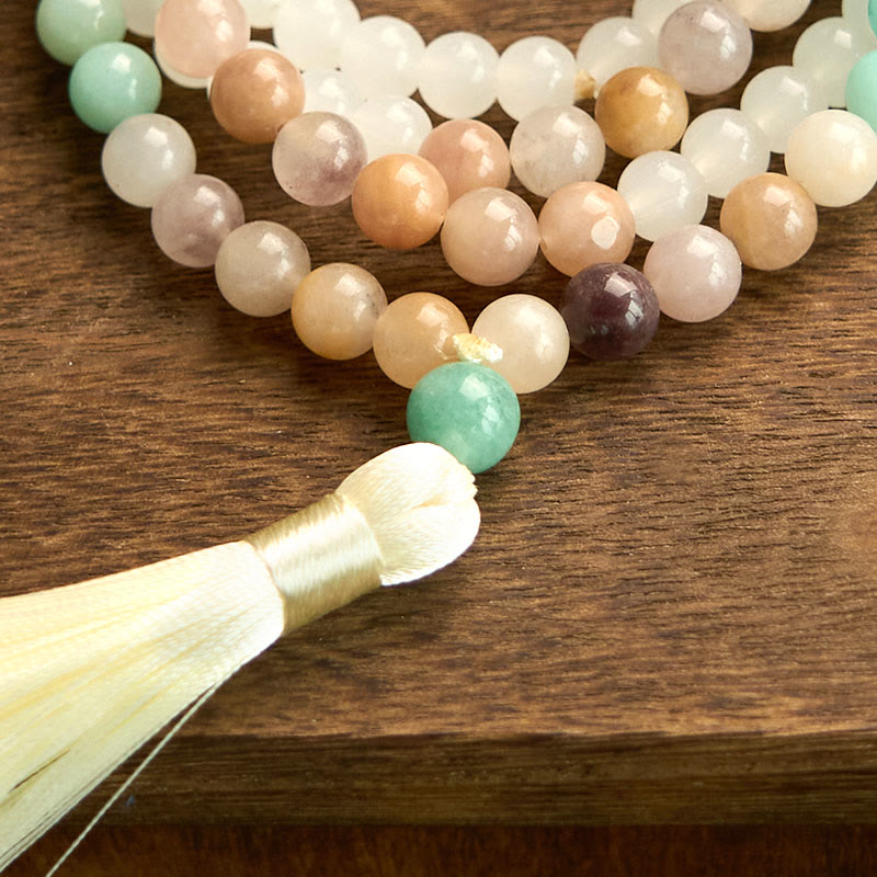 108 Bead White Jade Amazonite Healing Mala Bracelet