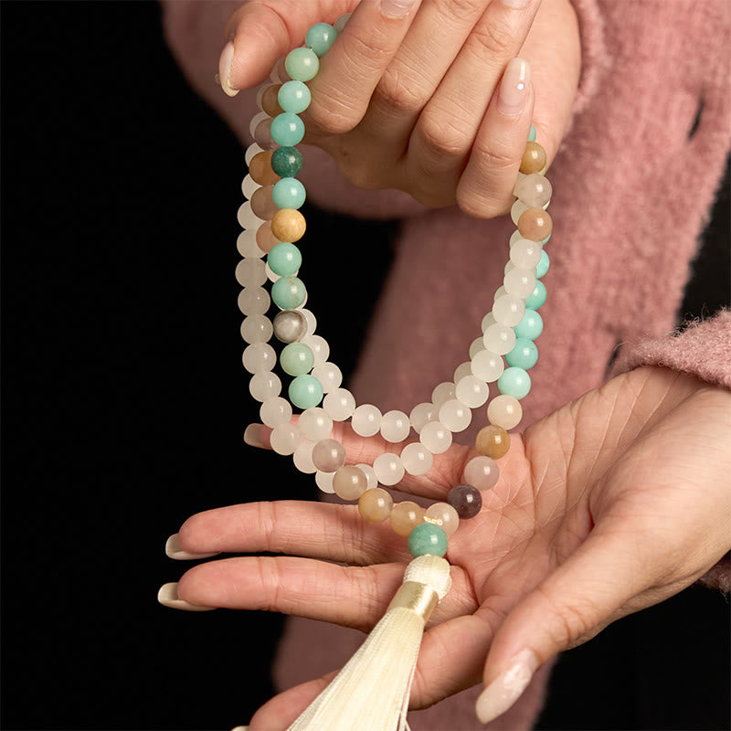108 Bead White Jade Amazonite Healing Mala Bracelet