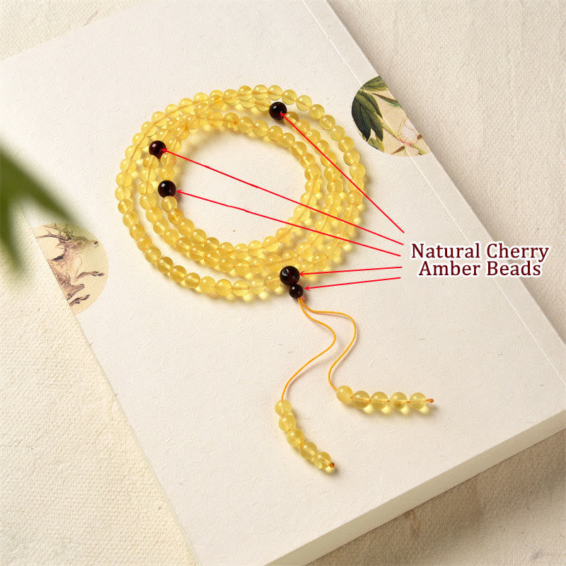 108 Beads Amber Gemstone Mala Bracelet for Anxiety Relief