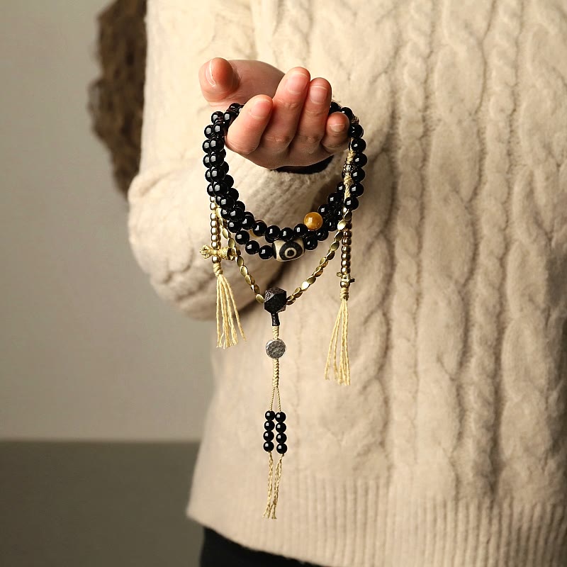 108 Beads Black Onyx Protection Gemstone Mala Bracelet