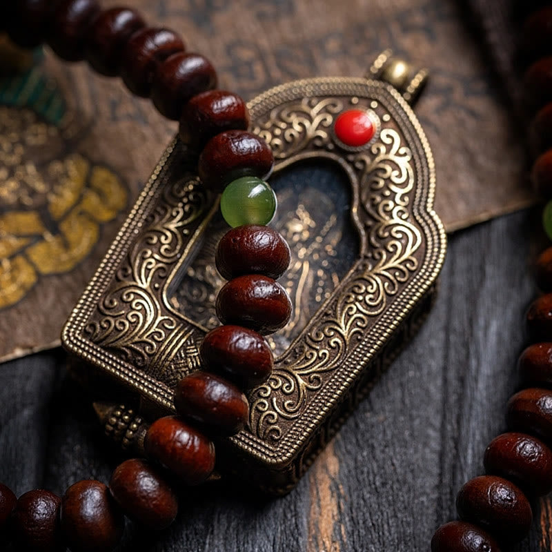 108 Beads Bodhi Seed Mala Bracelet with Hetian Cyan Jade Protection