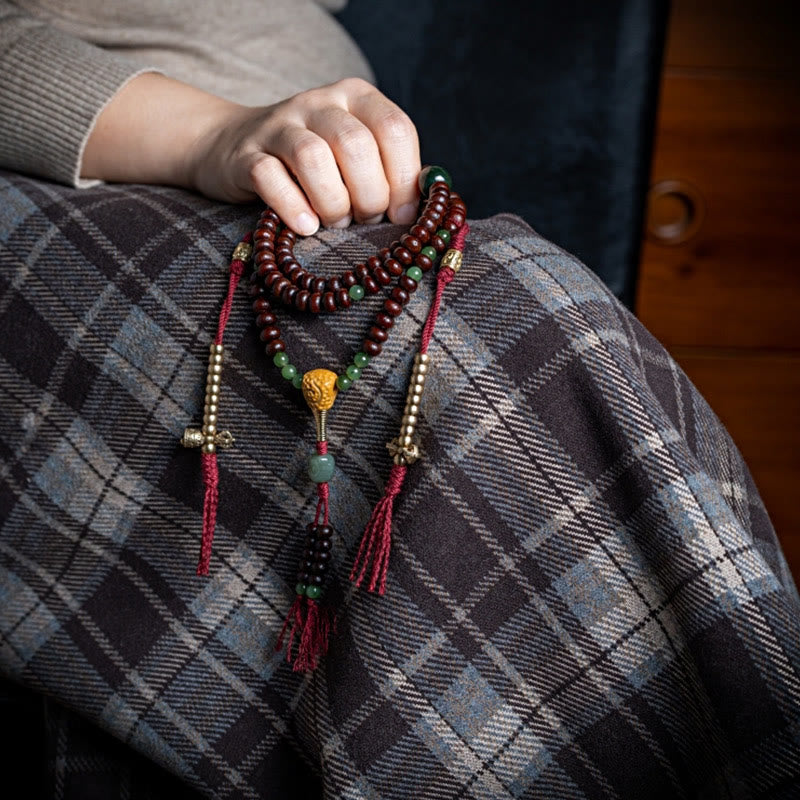 108 Beads Bodhi Seed Mala Bracelet with Hetian Cyan Jade Protection