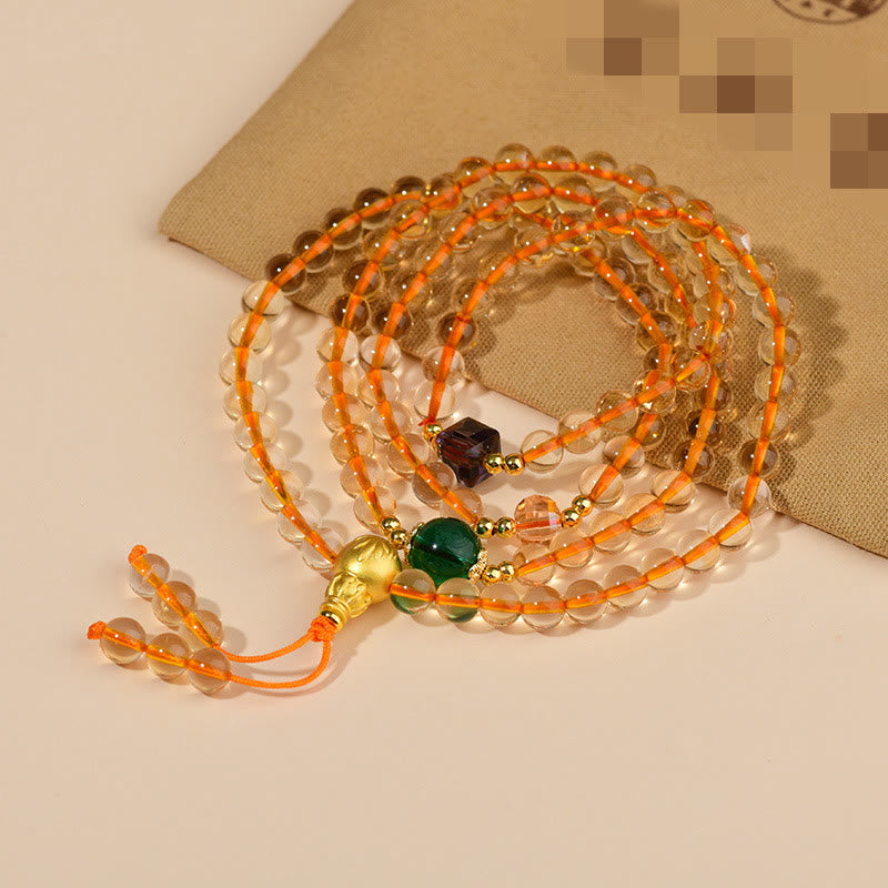 108 Beads Citrine Mala Bracelet for Happiness & Prosperity