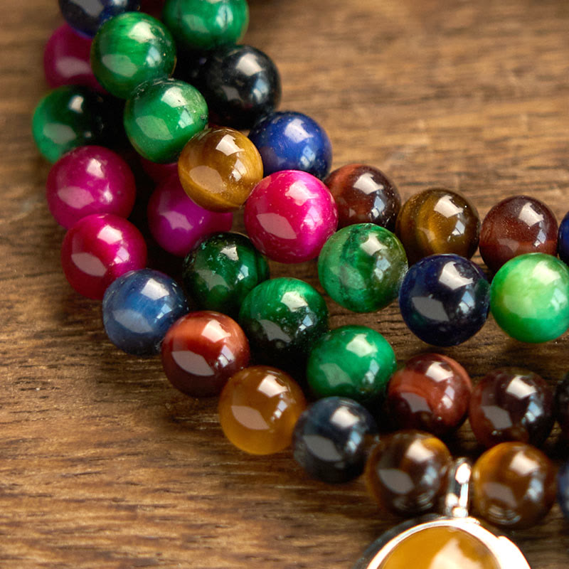 108 Beads Colorful Tiger Eye Multi-turn Protection Bracelet