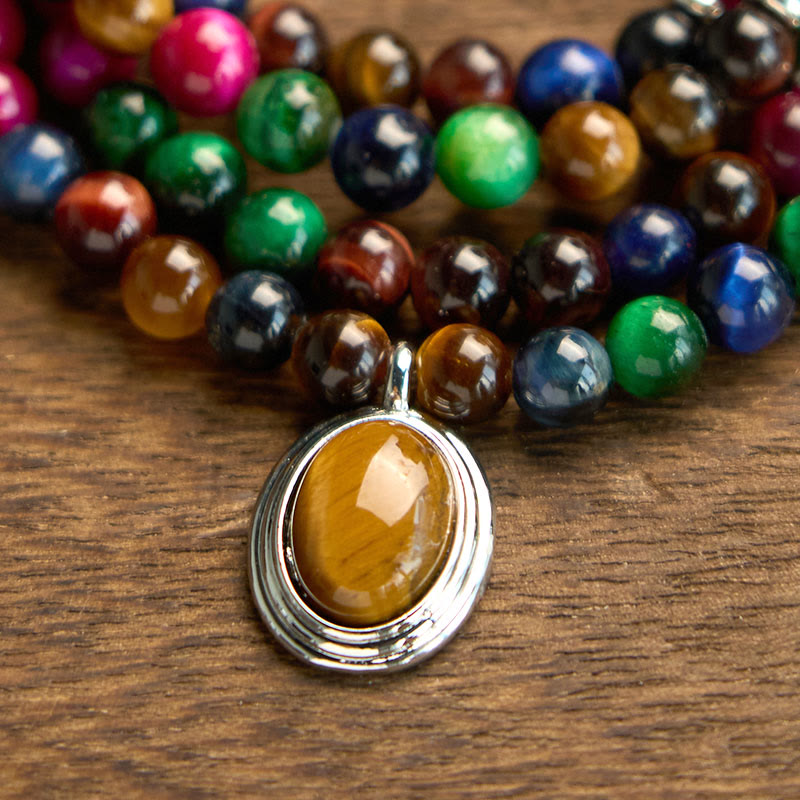 108 Beads Colorful Tiger Eye Multi-turn Protection Bracelet