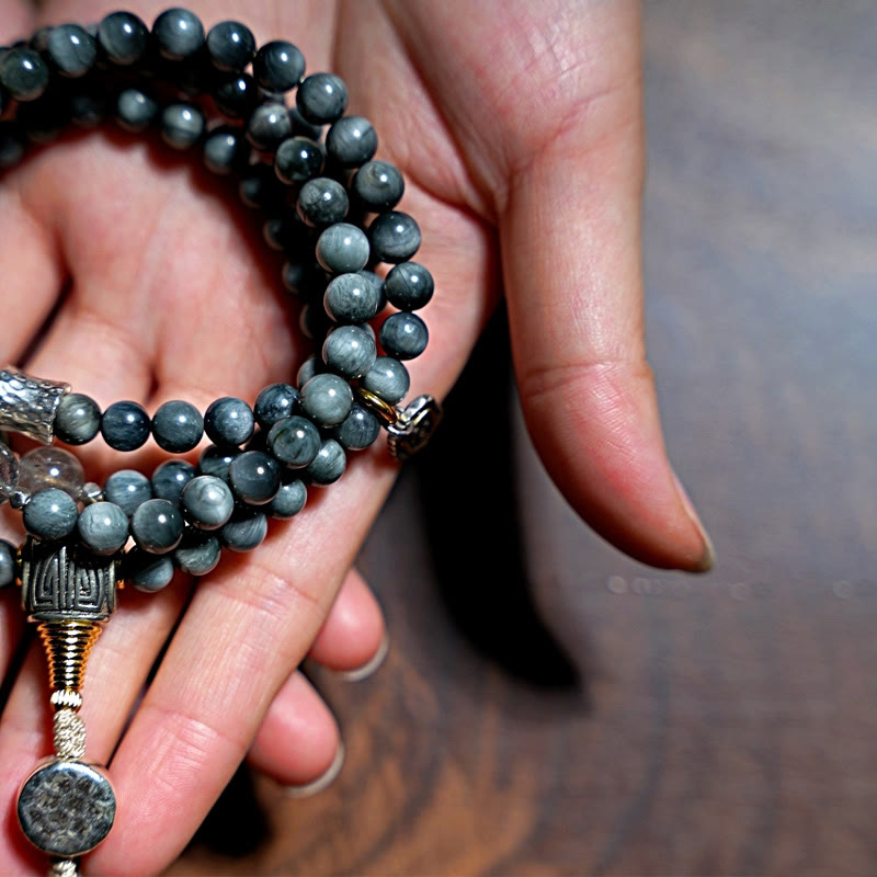 108 Beads Eagle's Eye Stone Mala Bracelet for Positive Energy