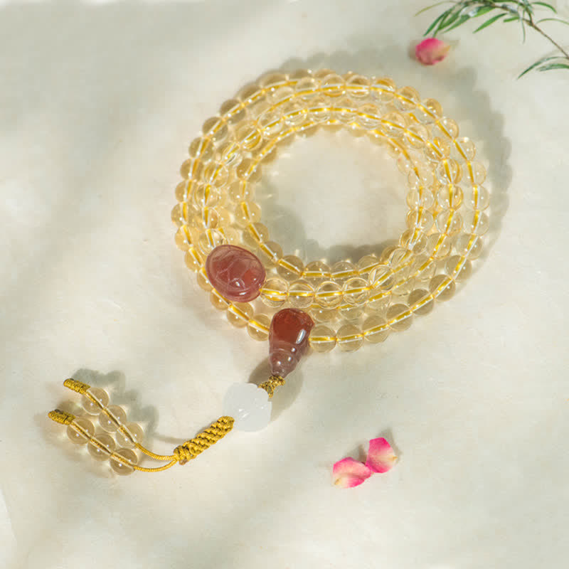 108 Beads Natural Citrine & Red Agate Prosperity Bracelet