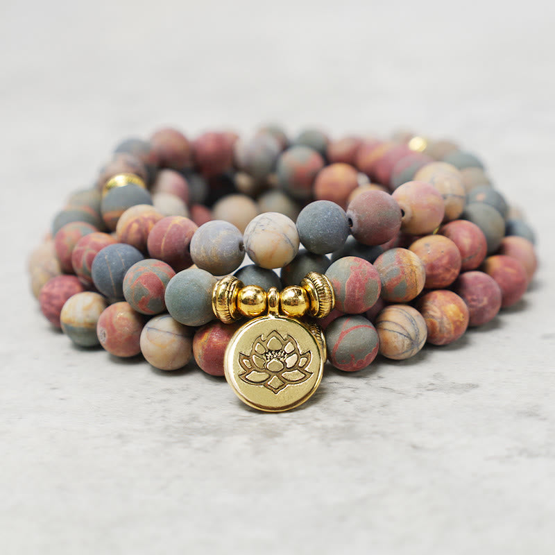 108 Beads Picasso Jasper Courage Lotus Bracelet