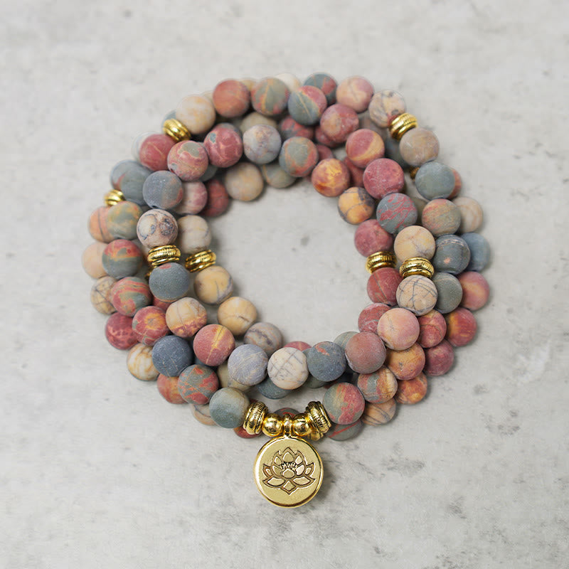 108 Beads Picasso Jasper Courage Lotus Bracelet