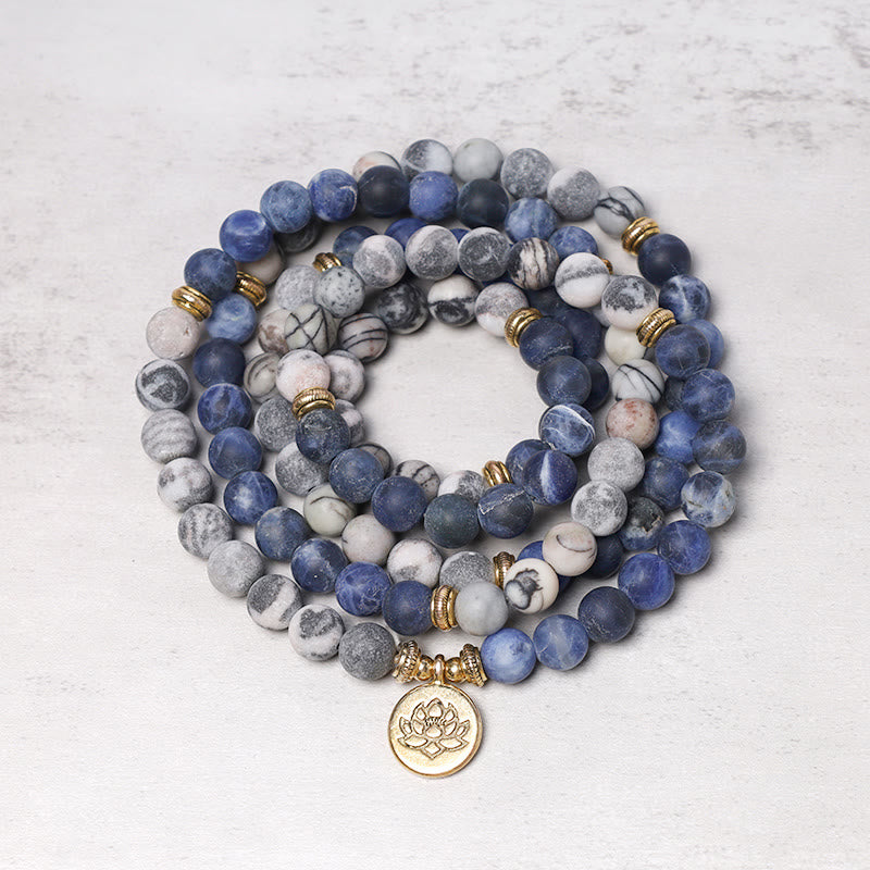 108 Beads Picasso Jasper Lotus Mala Bracelet for Energy