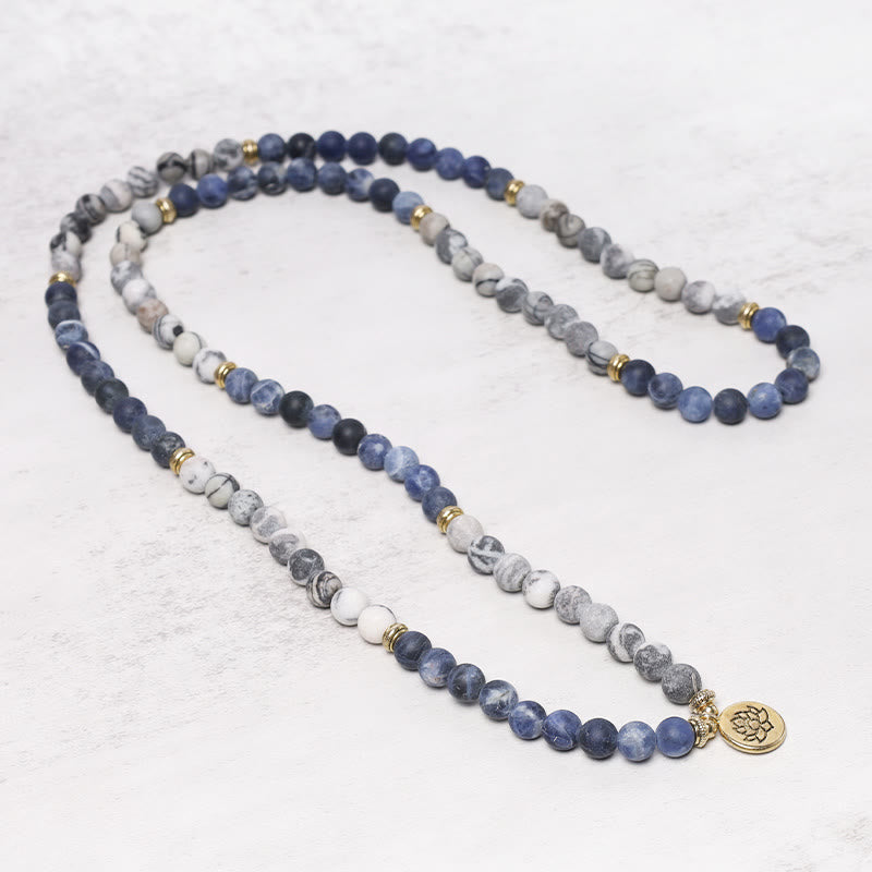 108 Beads Picasso Jasper Lotus Mala Bracelet for Energy