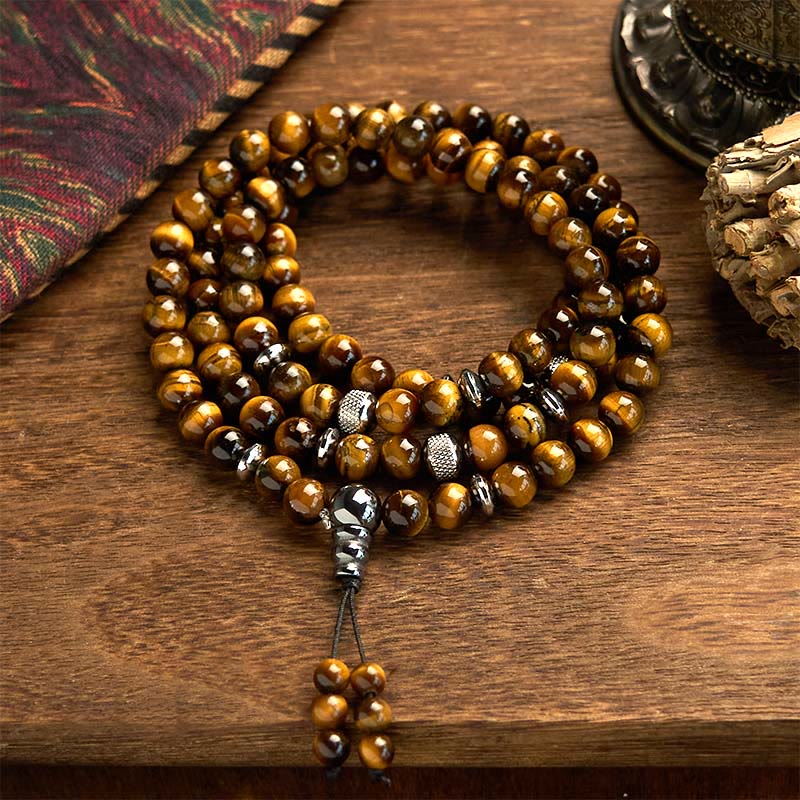 108 Beads Tiger Eye Protection Mala Bracelet 8mm Unisex