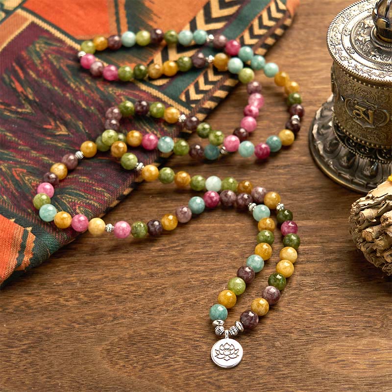 108 Beads Tourmaline Lotus Wisdom Mala Bracelet