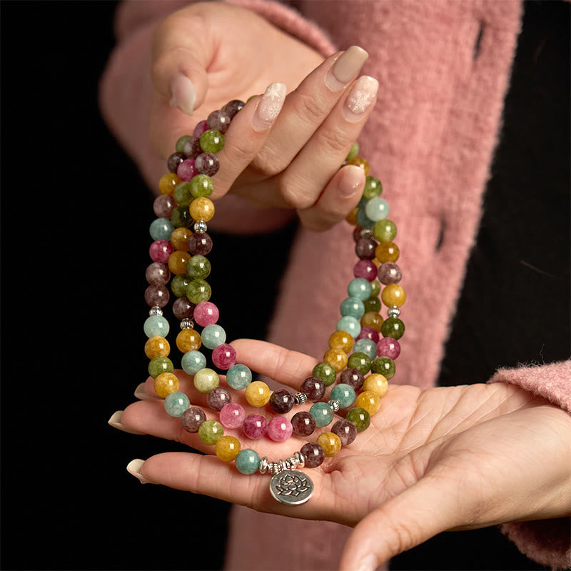 108 Beads Tourmaline Lotus Wisdom Mala Bracelet