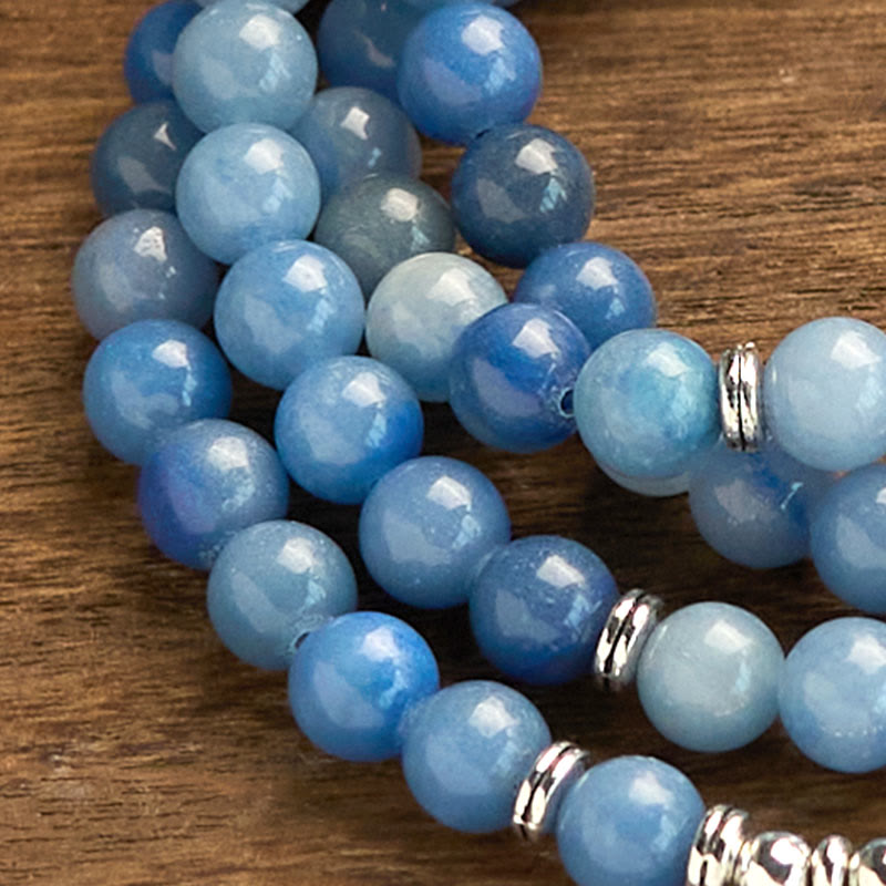 108 Blue Aventurine Lotus Calm Bracelet for Meditation & Balance