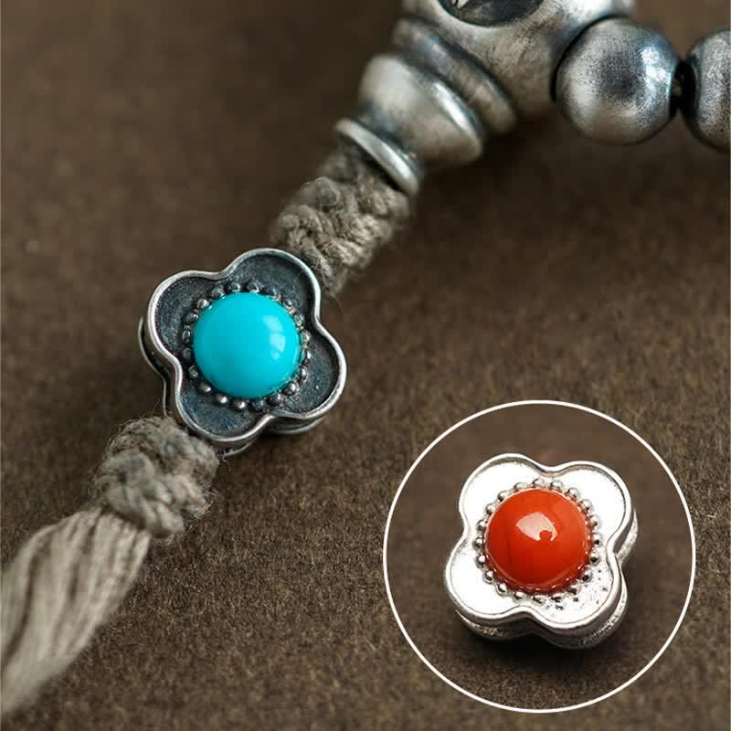 108 Mala Beads Sterling Silver Red Agate Turquoise Confidence Bracelet