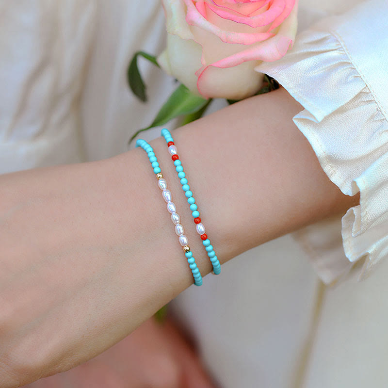 Turquoise Red Agate Protection Bracelet Small Beads