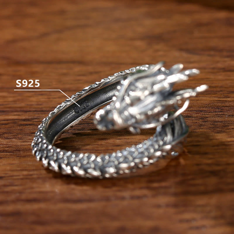 Adjustable 925 Sterling Silver Dragon Success Protection Ring