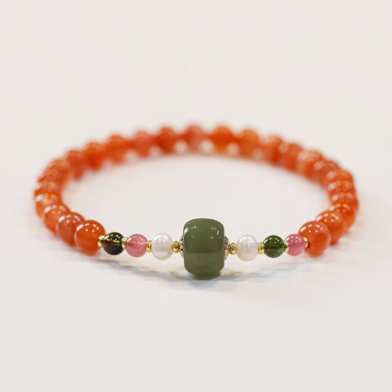 Red Agate and Hetian Jade 6mm Bracelet for Confidence & Calm