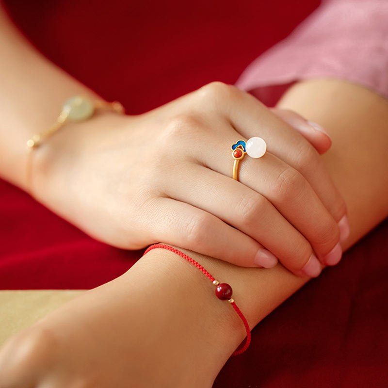 White Jade Auspicious Cloud Blessing Luck Adjustable Ring