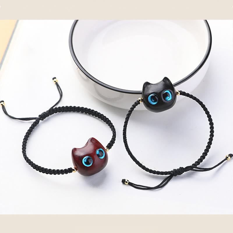 Unisex Small Leaf Red Sandalwood and Ebony Wood Calm Protection Bracelet