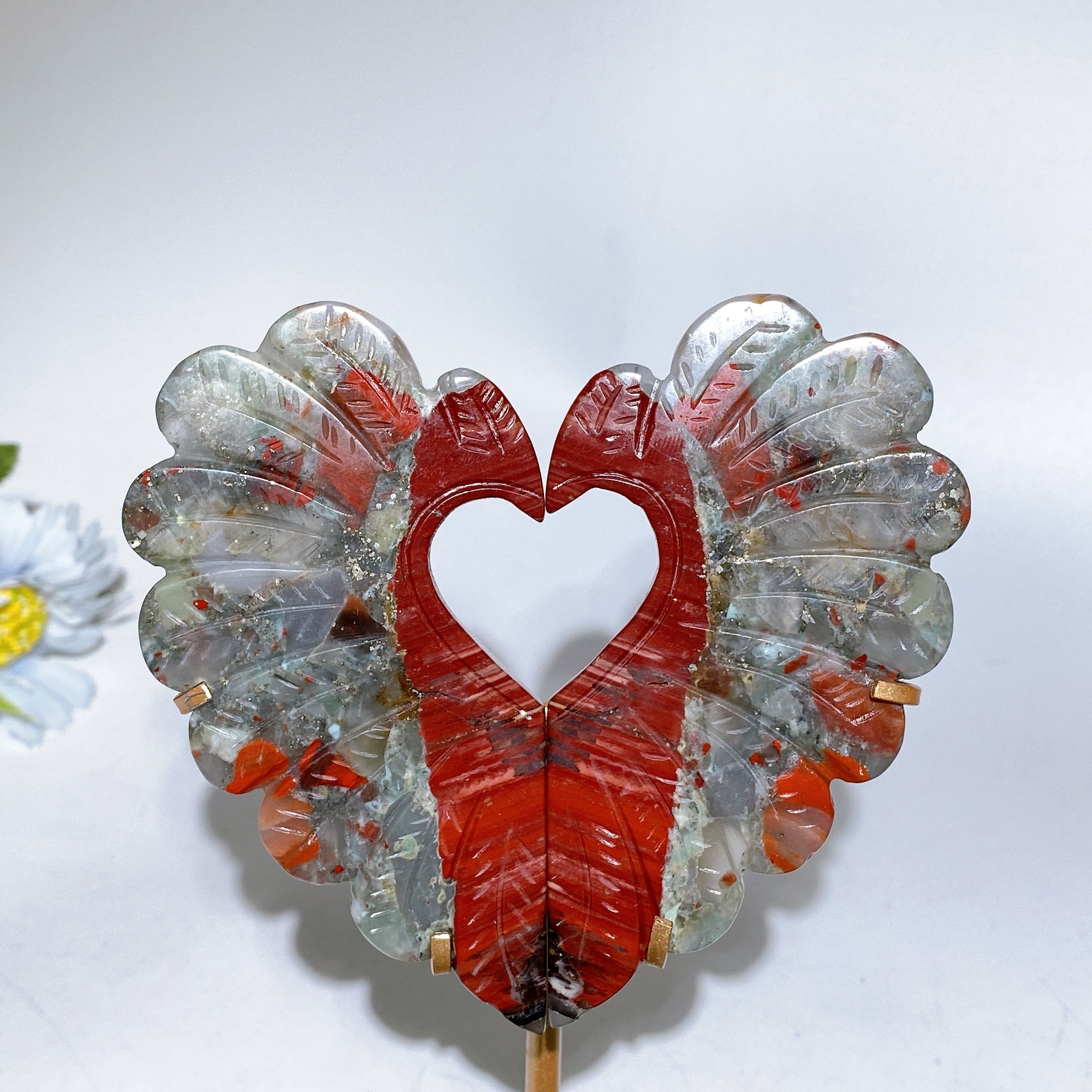 10cm Crystal Heart Wings Carving with Stand - Healing Crystals